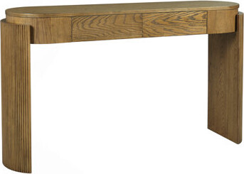 Latitude Run Entryway Table With Natural Wood Grain Finish Console Table With Fluted Design Oval Top And 2 Drawers For Entryway And Living Room