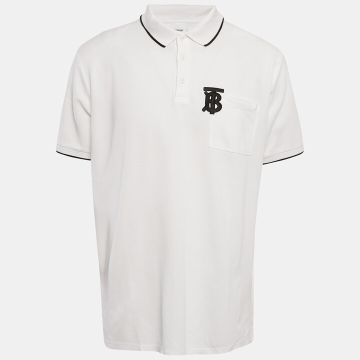Burberry White Cotton TB Monogram Pique Polo T-Shirt L
