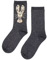 Thumbnail for your product : Laines London Black&Silver Glitter Socks With Crystal Lobster Brooch
