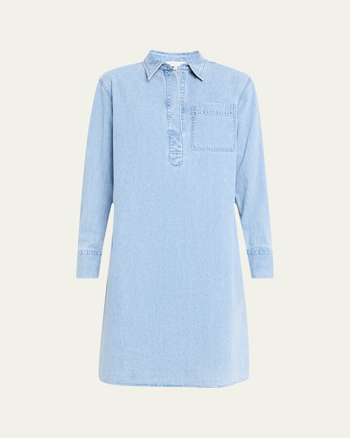 Lafayette 148 New York Patch Pocket Denim Popover Shirtdress