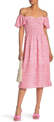smocked bodice midi dress