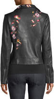 Thumbnail for your product : Elie Tahari Mae Zip-Front Floral-Embroidered Lamb Leather Moto Jacket