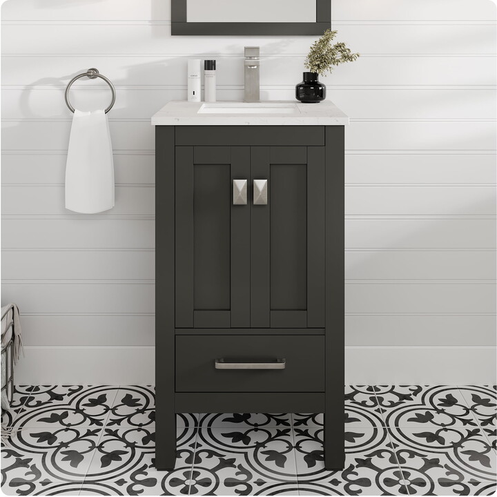 Eviva London 20"W x 18"D Espresso Bathroom Vanity with White Carrara Quartz Countertop and Undermount Porcelain Sink