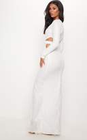 Thumbnail for your product : PrettyLittleThing White Metallic Detailed Cut Out Plunge Maxi Dress