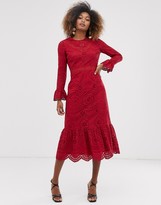 Thumbnail for your product : ASOS DESIGN PREMIUM broderie maxi dress with pep hem and fluted sleeves
