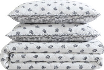 Woodblock Nautica Coral Beach Cotton Reversible White Quilt Set