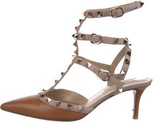 Valentino Rockstud Accents Leather T-Strap Pumps
