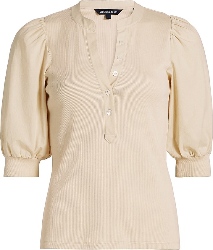 Veronica Beard Women's Coralee Puff-Sleeve Top - Limestone - Size Large