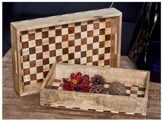 Uma Enterprises Set Of Three Traditional Wooden Trays