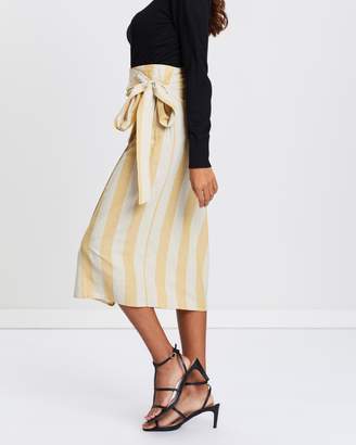 Mng Striped Linen-Blend Skirt