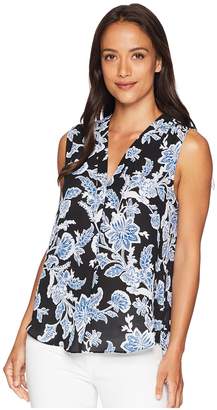 Vince Camuto Sleeveless Exotic Woodblock Floral V-Neck Blouse