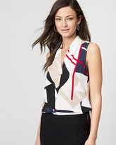Thumbnail for your product : Le Château Geo Print Shiny Twill V-Neck Blouse