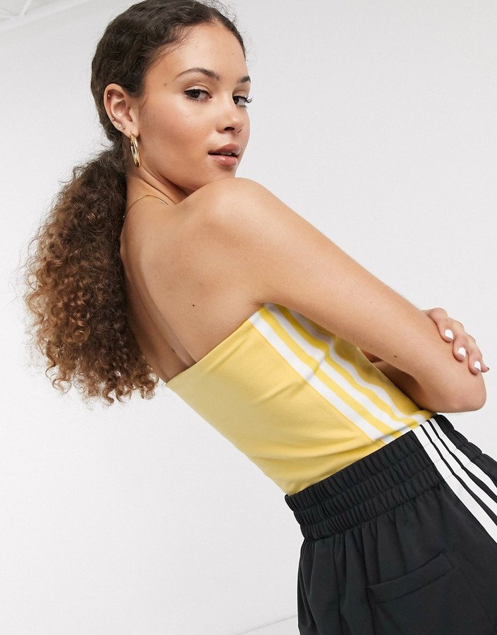 adidas originals three stripe dress in yellow