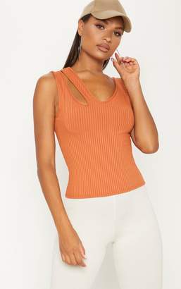 PrettyLittleThing Burnt Orange Rib Cut Out Detail Cami Top
