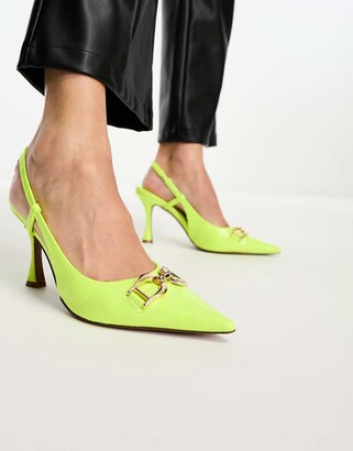 ASOS DESIGN Stockholm snaffle detail mid shoes in neon yellow croc