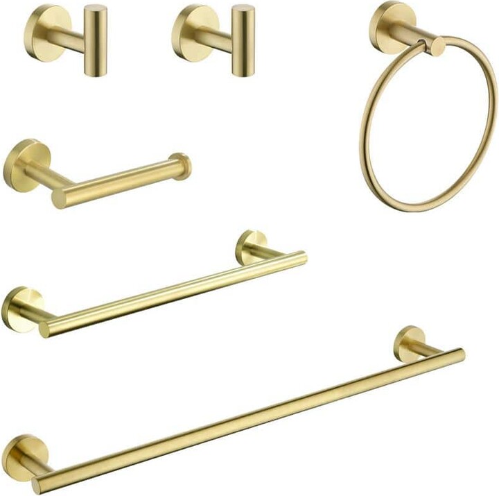 FUNKOL 6-Piece Round Bath Hardware Set with Mounting Hardware in Brushed Gold