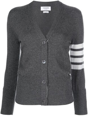 Thom Browne Classic V-Neck Cardigan In Cashmere With White 4-Bar Sleeve Stripe