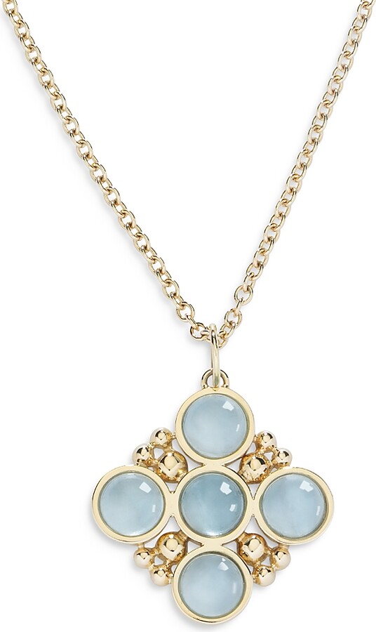 L. Klein 18K Yellow Gold Bubbles Aquamarine Bezel Pendant Necklace 16-18