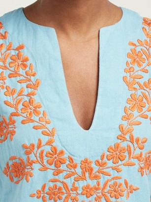 Muzungu Sisters - Lotus Floral-embroidered Cotton-blend Kaftan - Blue Multi