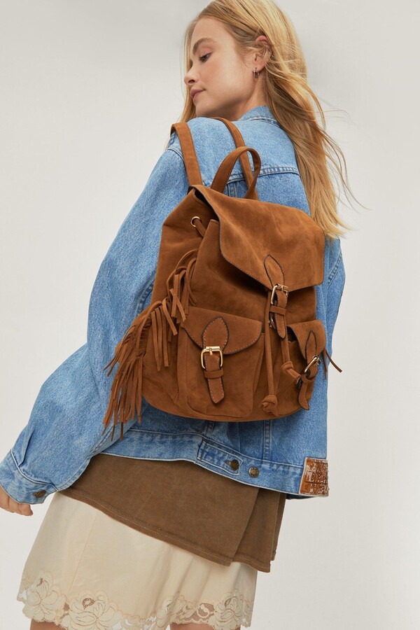 Nasty Gal Womens Faux Suede Fringed Backpack - ShopStyle