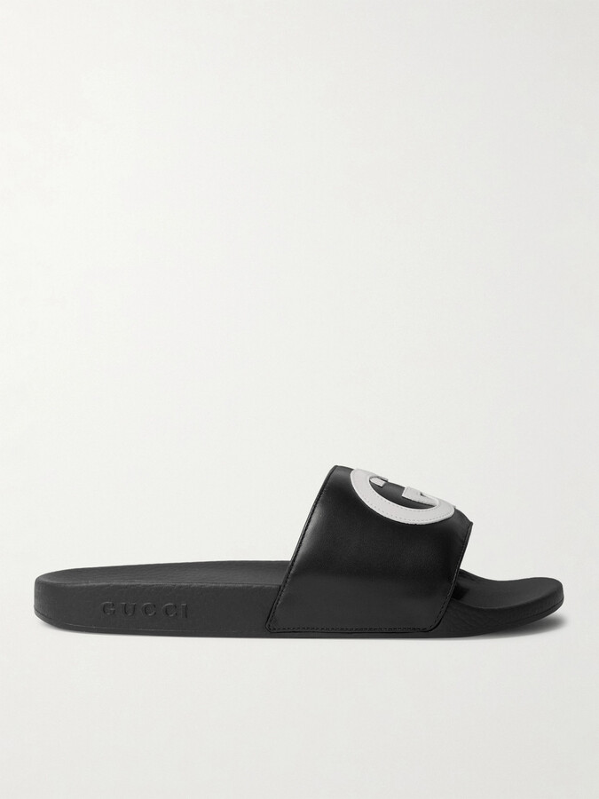 Gucci Logo-Appliquéd Leather Slides - ShopStyle Flip Flop Sandals