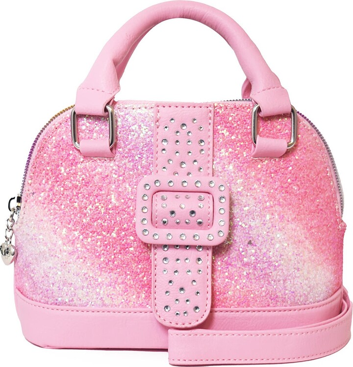 TYRNDINNO Glitter PU Leather Floral Bird Crossbody Purse Bag for Girls Teens Women Pink 