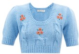 Thumbnail for your product : Alessandra Rich Floral-embroidered Alpaca-blend Cropped Sweater - Light Blue