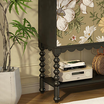 East Urban Home French Vintage High - Leg Floral Cabinet