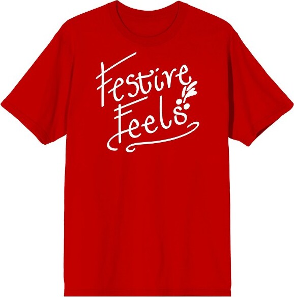 HandwrittenHolidayFestiveFeelsCrewNeckShortSleeveRedAdultT-shirt