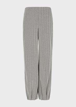 Emporio Armani Jersey Trousers With Embossed Chevron Motif And Elasticated Hems