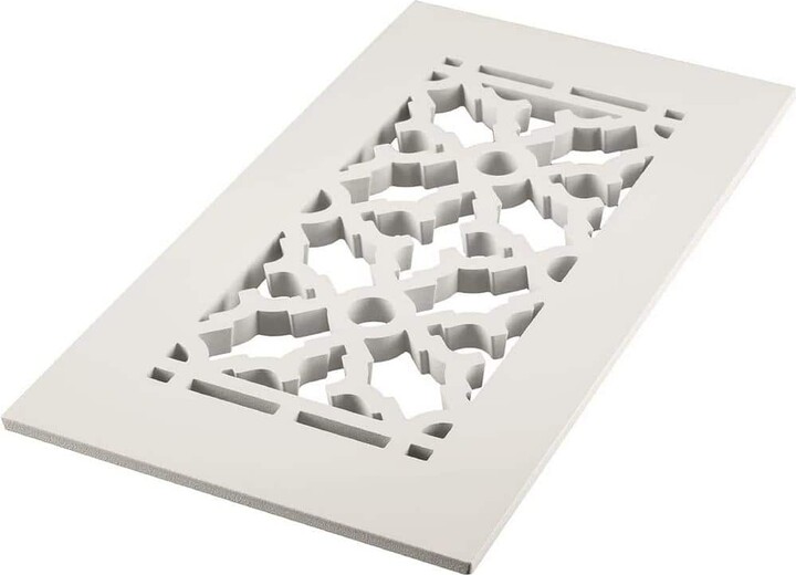 Reggio Registers Scroll Series 4 in. x 10 in. Aluminum Floor Register Grille, Color White without Mounting Holes