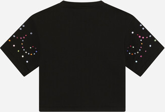 Dolce & Gabbana Jersey T-shirt with multi-colored fusible rhinestones