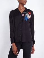 Thumbnail for your product : Sandro Hoxton bird embroidered satin shirt