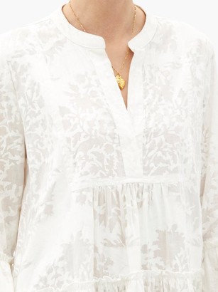 Juliet Dunn Fluted-sleeve Palladio Block-print Cotton Dress - White
