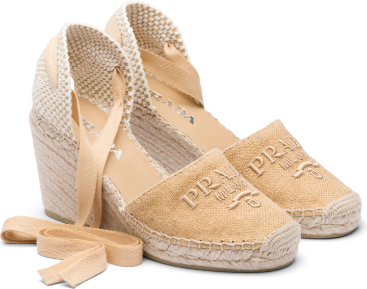 Prada Linen Espadrille Wedge Sandals ShopStyle
