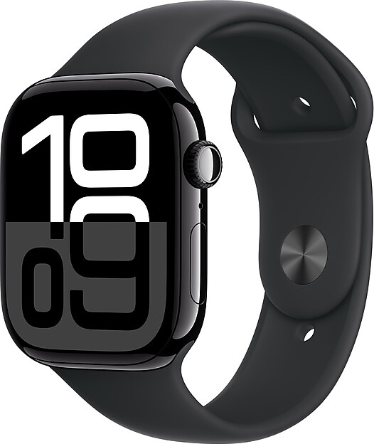Apple Watch Series 10 GPS + Cellular Smartwatch, 46mm, Jet Black Aluminum Case with Black Sport Band, Medium/Large (MWY43LW/A)