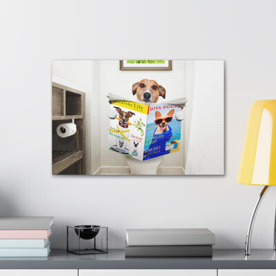 Jack Russell Terrier Reading Magazine On Toilet Funny Canvas Wall Art
