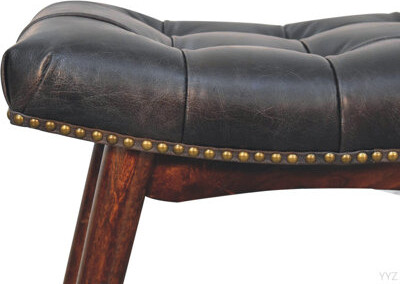 Solid Wood California Walnut Bench, Upholstered, Black And Dark Brown, Nordic Legs