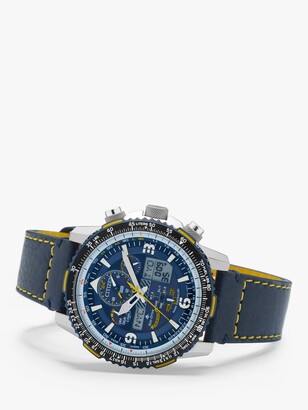 Citizen JY8078-01L Men's ProMaster Skyhawk AT Chronograph Eco-Drive Leather Strap Watch, Navy