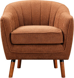 Upholstered Mid-century Modern Chair, White Chenille Fabric, Solid Wood Legs In Brown, 20" Seat Height Accent Chair Modern, Construction,