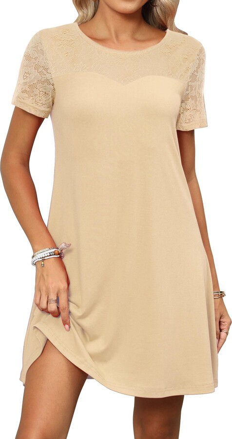 Duppoly Lace Shirt Dresses for Women 2024 Casual Summer Tshirt Dresses ...