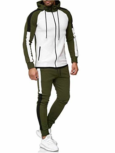 YILEEGOO Mens Long Sleeve Contrast Zip Up Hooded Gym Sports 