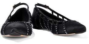 Sergio Rossi Crystal-embellished Suede-trimmed Satin Point-toe Flats