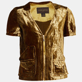 Gold Velvet Zip Front Cropped Jacket  