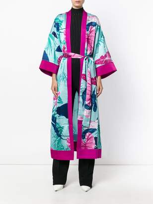 Iil7 lace up print kimono cardigan