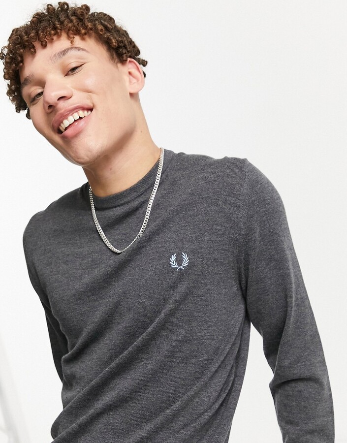 Fred Perry classic crew neck sweater in charcoal - ShopStyle