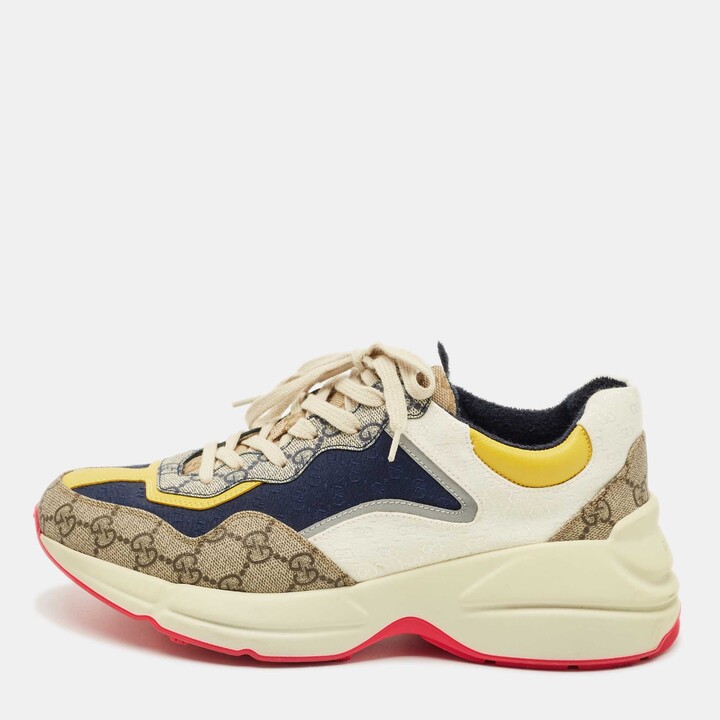 Gucci Multicolor GG Supreme Canvas Rhyton Sneakers Size 41