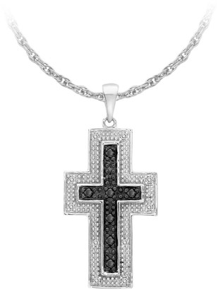 Carissima Gold 9 ct White Gold 0.15 ct Black and White Diamond Cross Pendant on Chain Necklace of 46 cm/18 inch