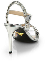 Thumbnail for your product : Prada Metallic Studded Patent Leather Sandals