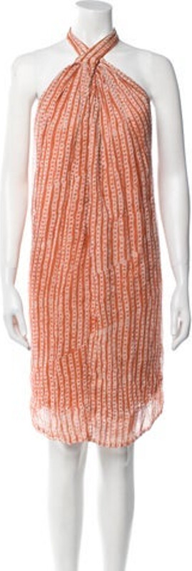 CLOE CASSANDRO Tent Dress Orange Striped Halterneck